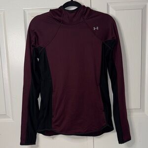 NWOT Under Armour Maroon and Black Hooded Performance Shirt with Fingerholes